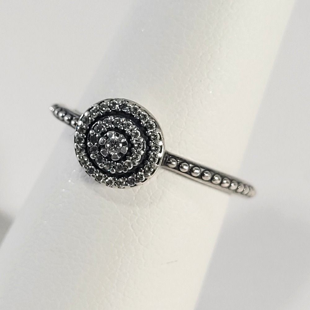 Pandora Radiant Elegance Ring Sterling Silver Women 6 Beaded Halo CZ 190986CZ-52